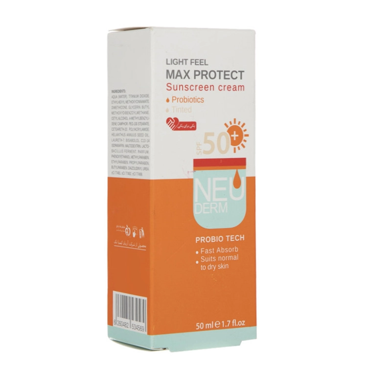 ‫کرم ضد آفتاب مکس پروتکت رنگی اس پی اف 50 مناسب پوست نرمال تا خشک نئودرم