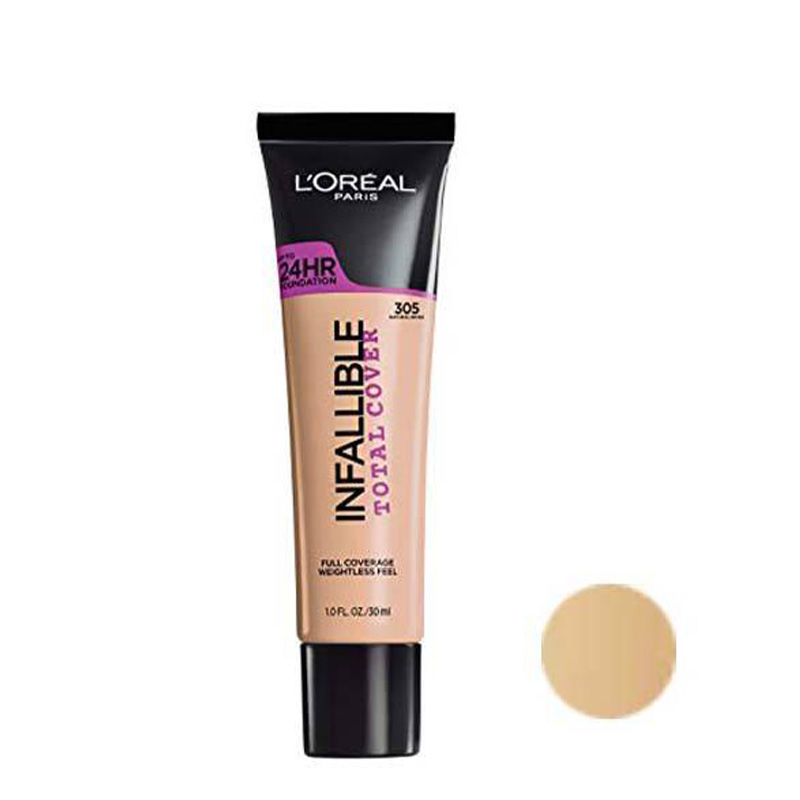 کرم پودر طبیعی اینفائیبل توتال کاور بیست و چهار ساعته لورئال