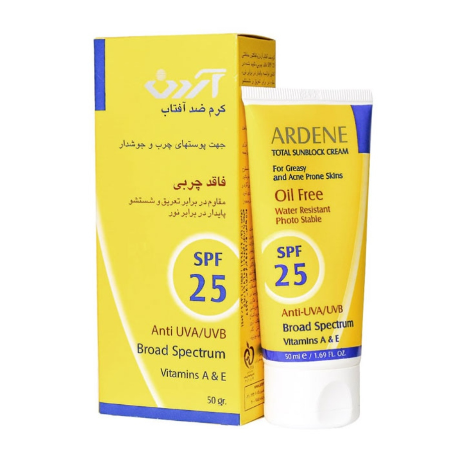 کرم ضد آفتاب بی رنگ SPF 25 آردن پوست های چرب و جوش دار 50ml