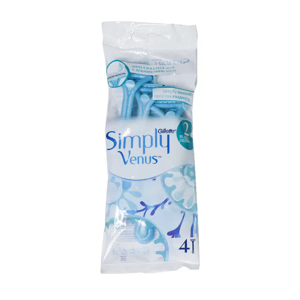 خودتراش دو تیغه ژیلت مدل Simply Venus آبی بسته 4 عددی