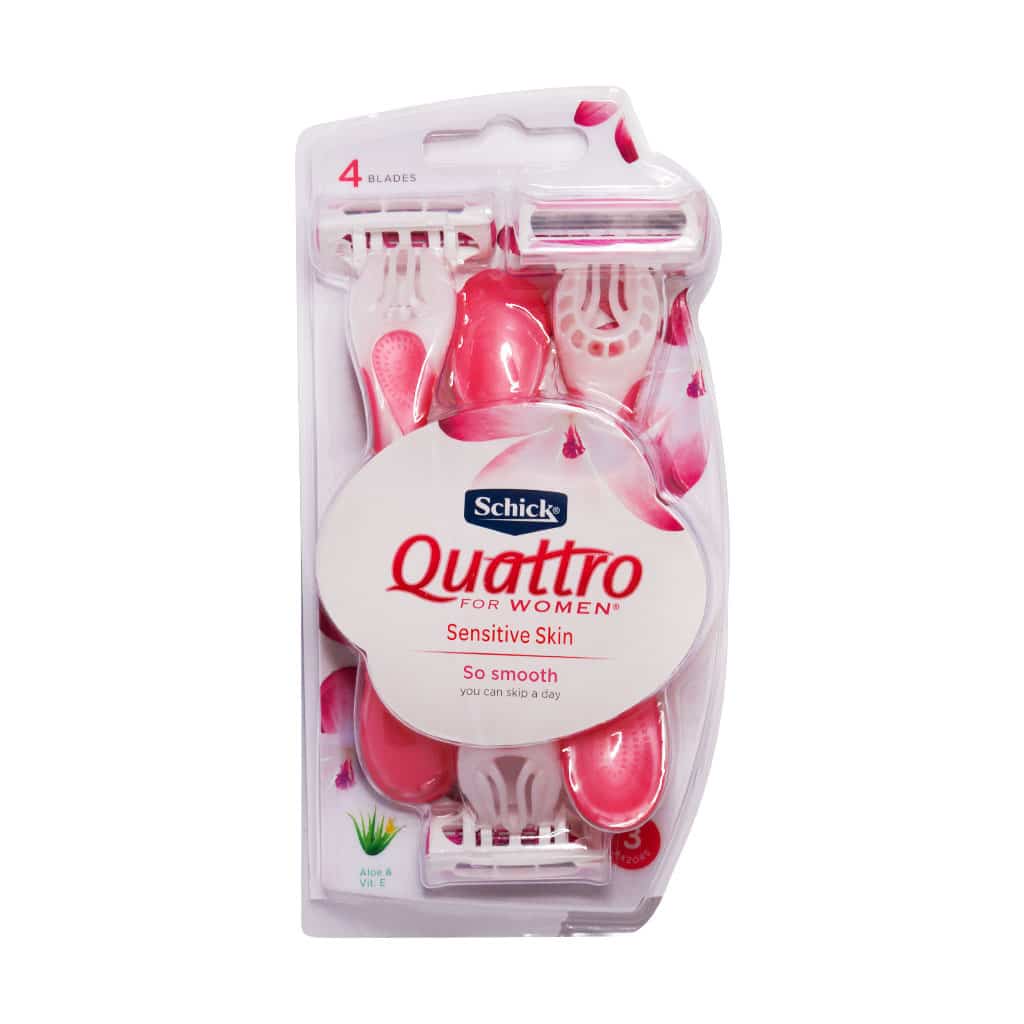 خودتراش زنانه 4 لبه کواترو شیک مناسب پوست حساس بسته 3 عددی