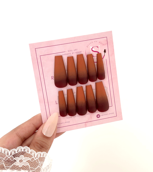 ست ناخن آمبره قهوه ای و زرشکی سایز لارج