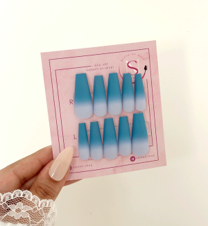 ست ناخن آمبره آبی و سفید سایز لارج