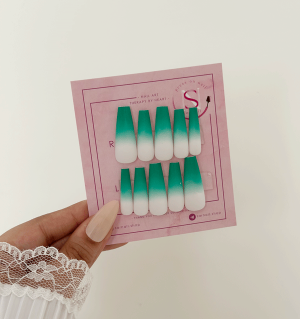 ست ناخن آمبره سبز و سفید سایز لارج