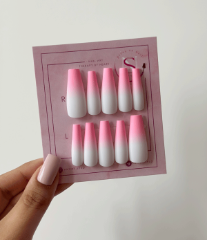 ست ناخن آمبره صورتی و سفید سایز لارج