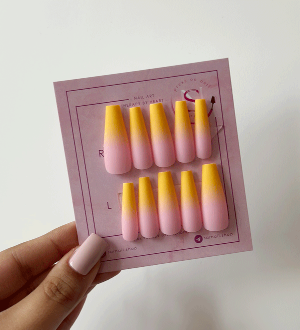 ست ناخن آمبره صورتی و زرد سایز مدیوم