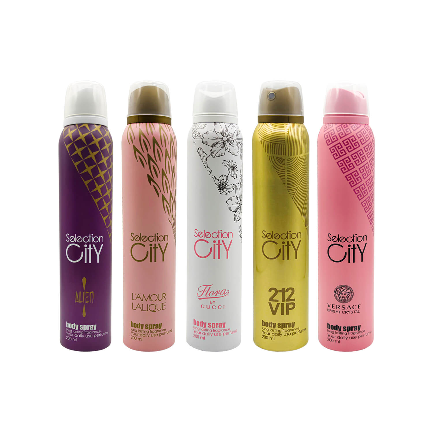 ست اسپری خوشبو کننده بدن زنانه سلکشن سیتی مدل FE5 حجم 200 میلی لیتر مجموعه 5 عددی